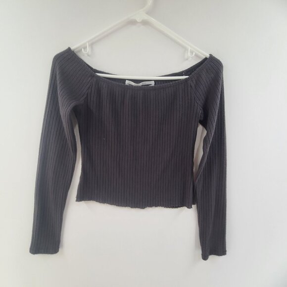UO Silence + Noise Women's Knit Top Long Sleeve Crop Boatneck Black Size M - Picture 1 of 6